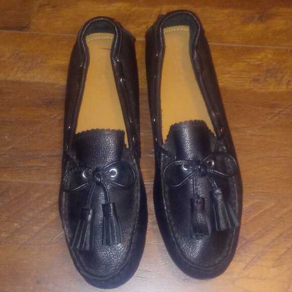 Coach - Women's 7.5 B - Black Leather Driving Loafers Tassel Comfortable Shoes - Picture 2 of 8